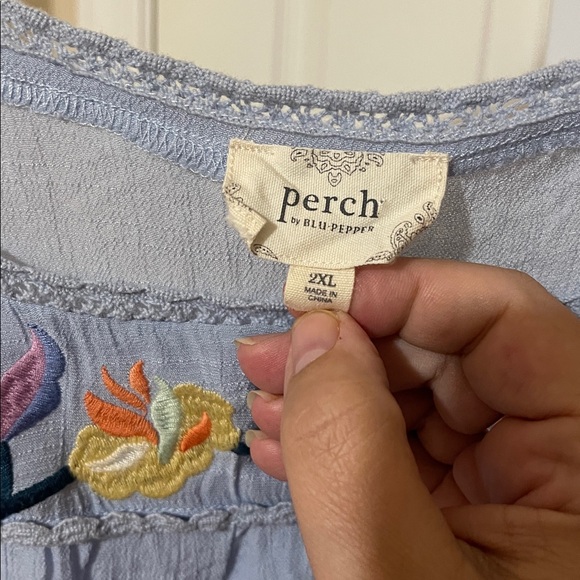 Floral Embroidered Light Blue Blouse - Picture 3 of 4